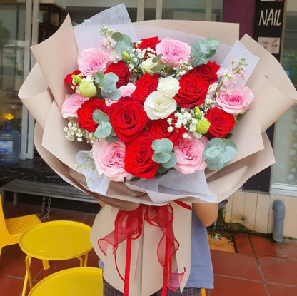 bó hoa, bó hoa sinh nhật, bó hoa màu hồng đỏ, bó hoa valentine